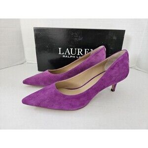 Lauren Ralph Lauren Adrienne Purple Kid Suede Pumps Leather Lined Sz 6 B